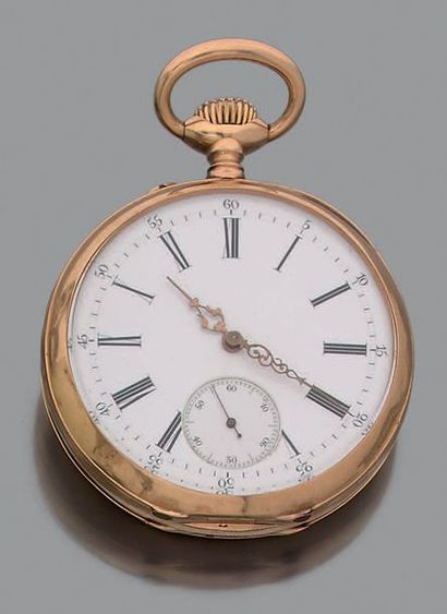 null Pocket watches in plain yellow gold (750 thousandths). White enamel dial, double...