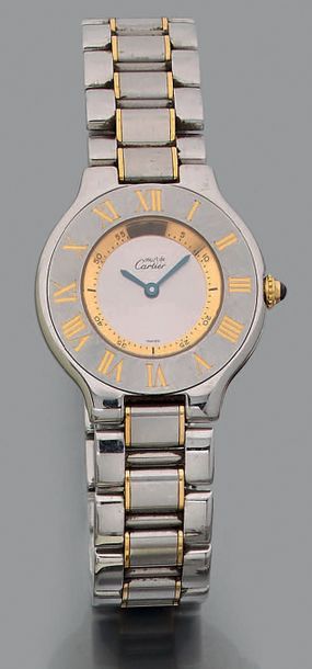MUST de CARTIER Round watchband model "Must 21" in partially gilded steel. Satin...