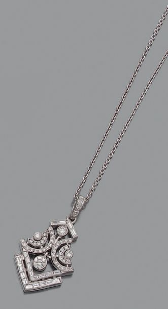 DIAFINI Geometric pendant and chain, in openwork white gold (750 thousandths), paved...