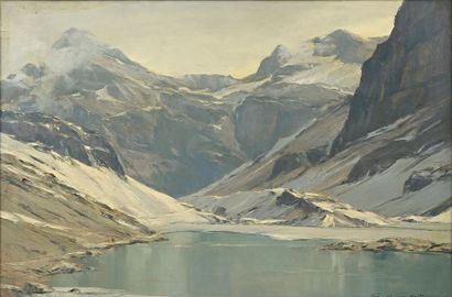  Charles Henri CONTENCIN (1898-1955)
Petit lac dans les Alpes.
Huile sur isorel,... Gazette Drouot