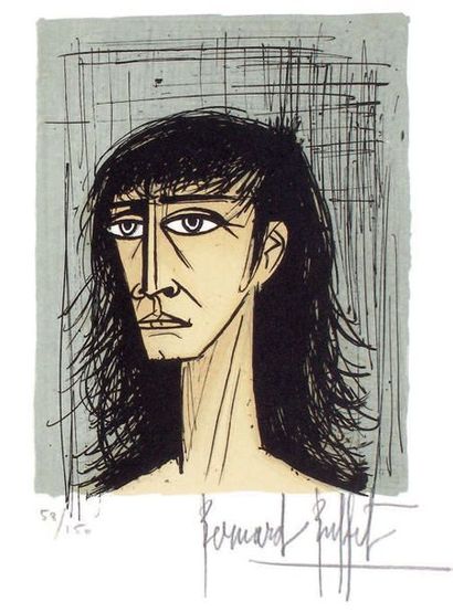 Bernard BUFFET (1928-1999) « Portrait de femme ». Lithographie, 1980 (S N°338). Belle...