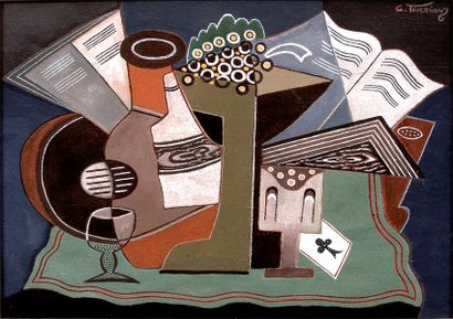 Georges TERZIAN (né en 1935). "Composition cubiste". Huile sur toile. Signé en haut...