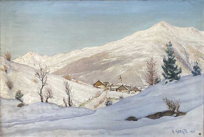 null Angelo ABRATE (1900-1985)
Val d’Aoste, village sous la neige, 1931.
Huile sur...