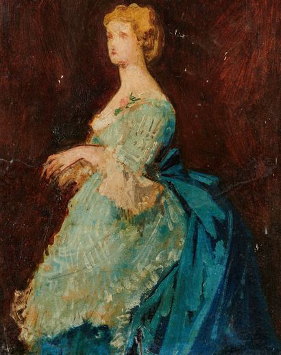  Jean Baptiste CARPEAUX (1827-1875)
(attribué à)
Portrait de femme à la robe bleue
Huile... Gazette Drouot