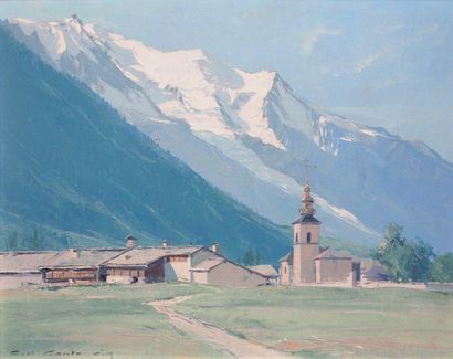 Charles-Henri CONTENCIN (1898-1955) Argentières et le Mont-Blanc. Huile sur panneau.... Gazette Drouot