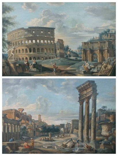 Giovanni PANNINI - Paolo (D'après) (1692-1765) 1 - «Le Forum romain avec les trois...