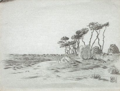 Lucien OTT (1870-1927). Pins en Bretagne, 1899. Crayon gris. Monogrammé et daté 5/99...