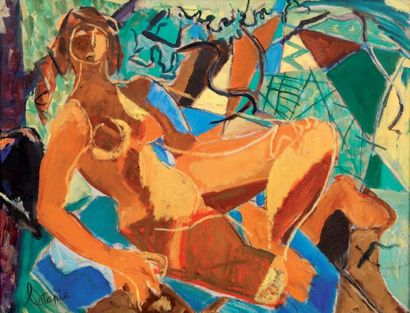 Louis LATAPIE (1891-1972) 
Nu féminin.
Huile sur papier marouflée sur toile, signée...