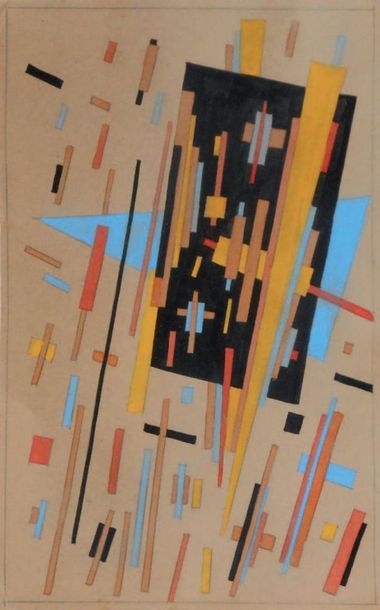 Nina KOGAN (1887-1942) 
Composition suprématiste, ca. 1921/22.
Aquarelle; monogrammé...