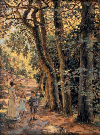 Henri GUINIER (1867-1927) 
La promenade dans la forêt.
(la femme et les enfants de...
