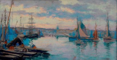 Mathurin JANSSAUD (1857-1940) 
Port de Concarneau.
Pastel signé en bas à droire.
19,5...