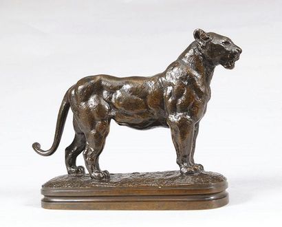 Antoine Louis Barye (1796-1875) 
«Lionne du Sénégal», 1857.
Bronze à patine brune.
Signé...