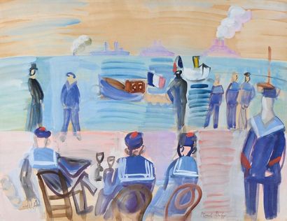 Raoul DUFY (1877-1953) 
Marins sur la côte, vers 1925.
Aquarelle gouachée.
Signée...