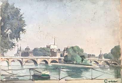 Edmond CERIA (1884-1955) 
«Du pont des Arts».
Huile sur panneau.
Signée en bas à...