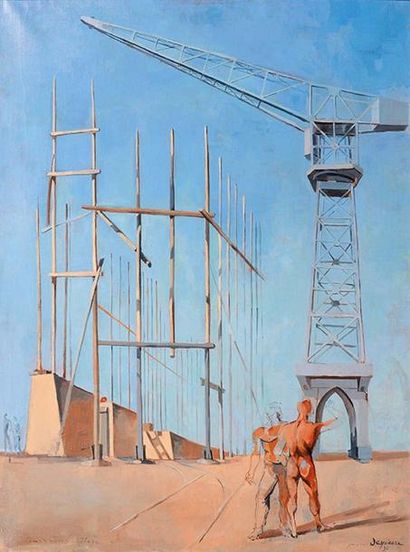 Jacques DESPIERRE, dit (1912-1995) 
«Cales de construction».
Huile sur toile.
Signée...
