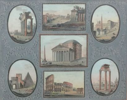 Paolo BARBAZZA (XVIIIe) 
Monuments historiques romains.
Aquarelle et gouache.
Signé...