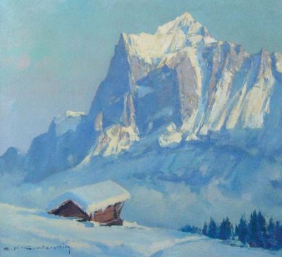 Charles-Henri CONTENCIN (1898-1955) «Le Wetterhorn».
Huile sur toile.
Signée en bas... Gazette Drouot