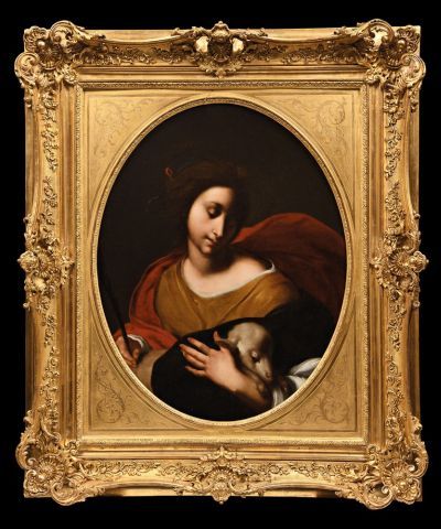 Simone PIGNONI (Florence, 1611-1698), attribué à Sainte Agnès.
Huile sur toile, ovale.
75...