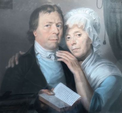 Ecole FRANCAISE vers 1800 Couple lisant les aventures de Télémaque.
Pastel sur papier.
39,5...