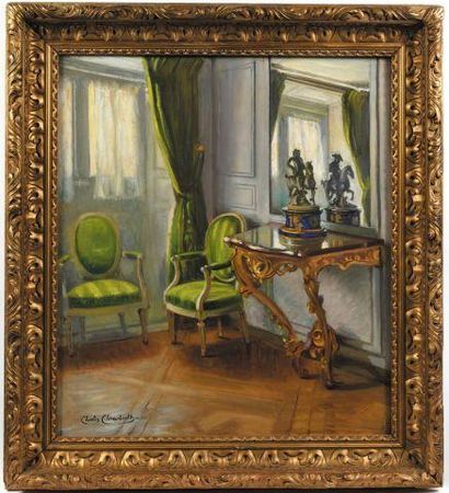 Charles CLERAMBAULT 1885-? Cabinet de Marie Antoinette à Versailles.
Huile sur toile...