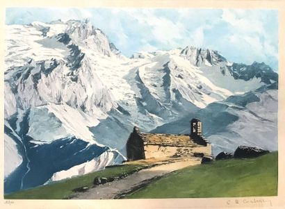Charles Henri CONTENCIN (1898-1955) Chapelle sous la Meije.
Gravure en couleur, signée... Gazette Drouot