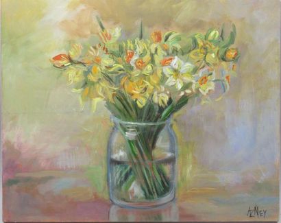 null Antonia Z. NEY (née en 1954) "Bouquet de jonquilles" Huile sur toile signée...