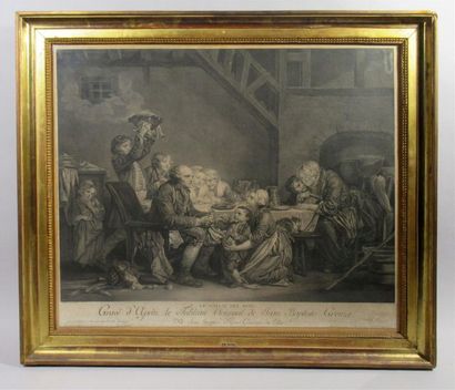 null Jean-Baptiste GREUZE (1725-1805) d'après "Le gâteau des Rois" Gravure d'après...