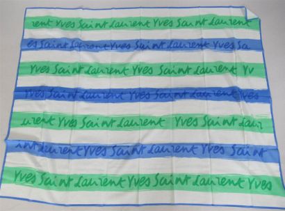 null YVES SAINT LAURENT - Echarpe en coton bleu, blanc et vert - Dans son coffret...