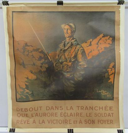 null Lieutenant Jean DROIT 226e - Affiche entoilée "Debout dans la tranchée que l'aurore...