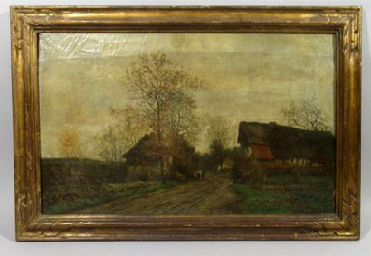 null H. SCHARNER (XIXe) "Le chemin traversant le hameau" Huile sur toile signé en...