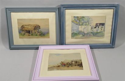 null Important ensemble de treize aquarelles sur papier : Bretagne et Pont Sainte...