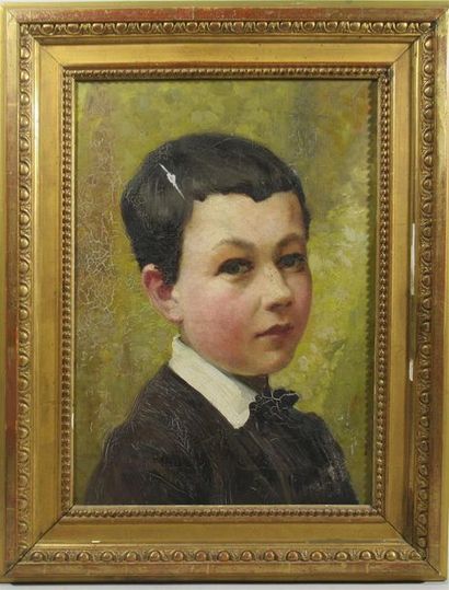 null Ecole française "Portrait de jeune écolier" Huile sur toile - 46,5 x 32,5 cm...