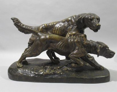 null Clovis Edmond MASSON (1838-1913) d'après "Deux chiens de chasse" Epreuve en...