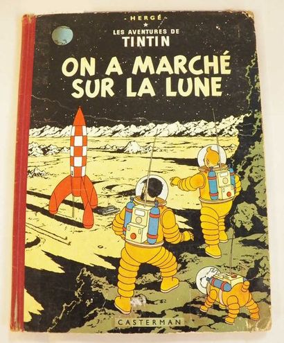 null HERGE / TINTIN - Album "On a marché sur La Lune" B11 de 1954 avec dos rouge...