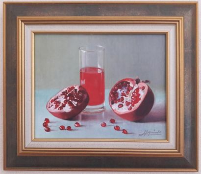 null Henri IZQUIERDO (né en 1926) "Le verre de grenadine" Huile sur toile signée...