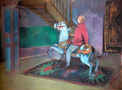 null Jean LANGLOIS (8 mars 1923-15 janvier 2014) « Cheval de bois, escalier, tapis,...