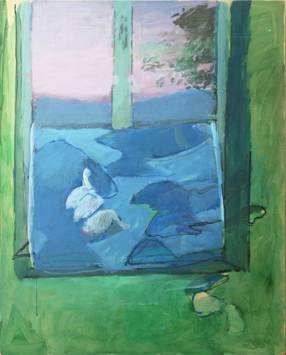 null Jean LANGLOIS (8 mars 1923-15 janvier 2014) « Paysage, fenêtre et tissu bleu...