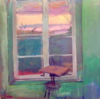 null Jean LANGLOIS (8 mars 1923-15 janvier 2014) « Coucher de soleil vu par la fenêtre,...