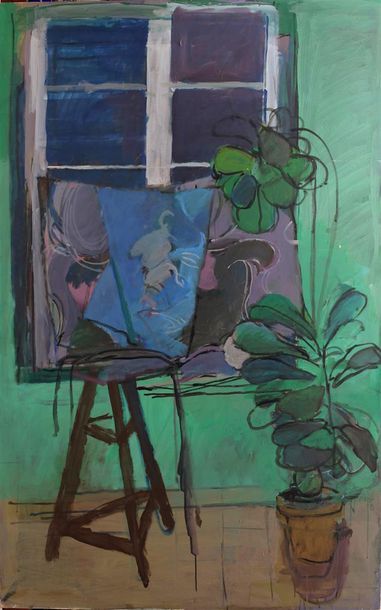 null Jean LANGLOIS (8 mars 1923-15 janvier 2014) « Sellette, tissus, fenêtre et plante,...