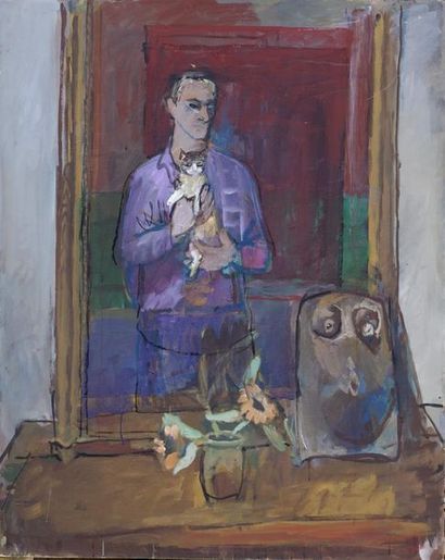 null Jean LANGLOIS (8 mars 1923-15 janvier 2014) « Autoportrait de l’artiste tenant...