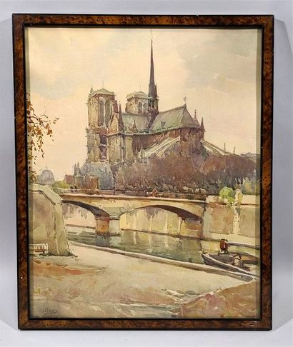 null MARC (XXe siècle) : "Vue de Notre Dame" aquarelle signée en bas à gauche