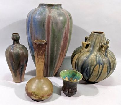 null GREBER : Grand vase, petit vase bouteille et vase à quatre petites anses Petit...