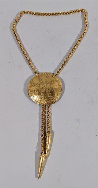 null YVES SAINT LAURENT : Collier en métal doré composé d'une chaîne maille épis...