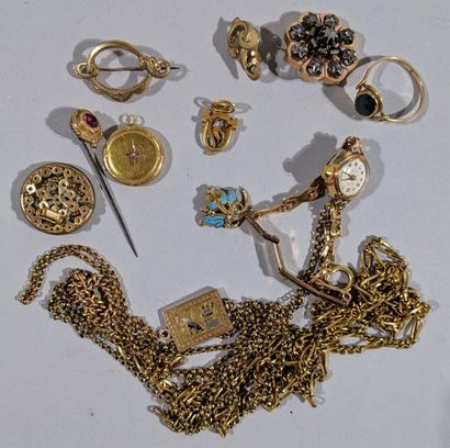 null Lot de bijoux anciens en or jaune 18K (750/oo) comprenant une chaîne maille...