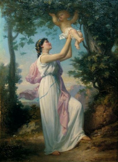 Gustave Adolphe Chassevent Bacque (Paris 1818 - 1901) Jeune femme grecque jouant...