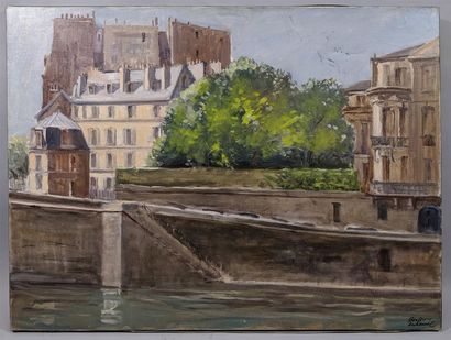 null Denis GEOFFROY-DECHAUME (1922-2012) "L'Ile Saint Louis" Huile sur toile signée...