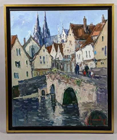 null Guy LEGENDRE (né en 1946) "Chartres" Huile sur toile signée en bas à droite...