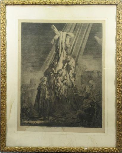 null REMBRANDT VAN RIJN (1606-1669) (D'après) "Descente de croix" Gravure à l"eau...