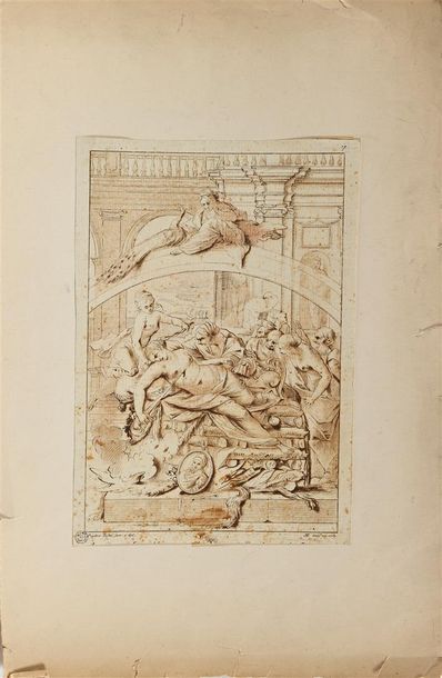 null Pietro TESTA (1611-1650) "Le Suicide de Didon" Gravure ancienne à la manière...