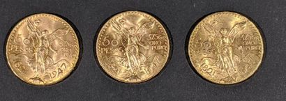 null Three pieces of 50 gold pesos Mexico - Total weight: 125.3 g Not presented at...